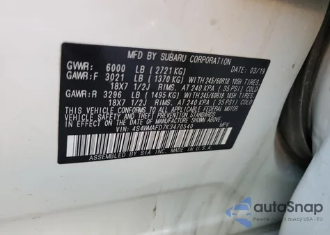 2019 Subaru Ascent Premium из США, поврежденный, VIN 4S4WMAFD7K3470540